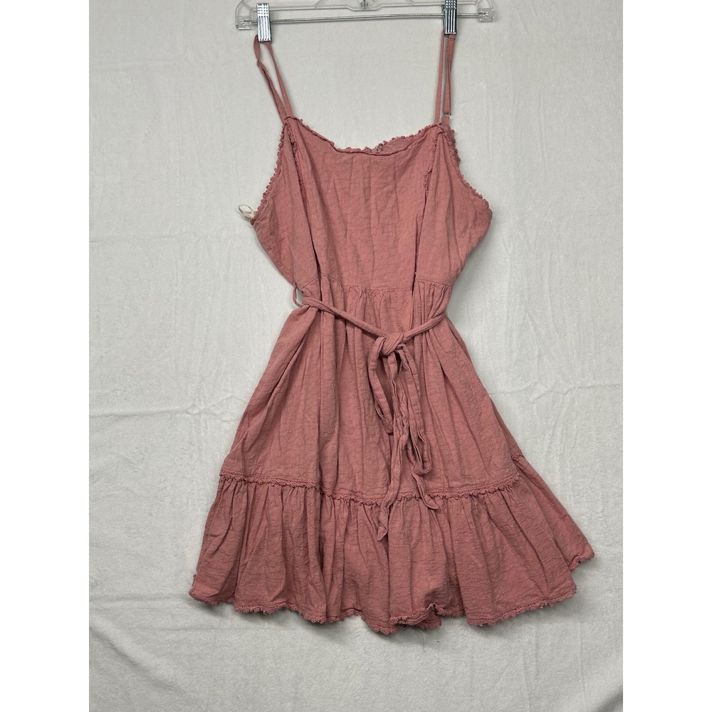 Altard State Pink Sleeveless Mini Dress Lace Trim Belted Cottagecore‎ Women's L